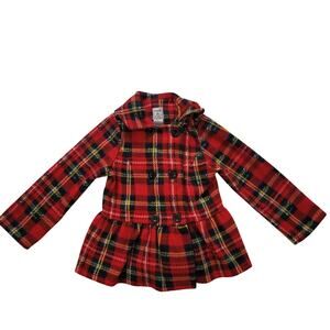 Mack & Co Size 5 Red Plaid Fleece Pea Coat Girls Holiday Christmas Jacket